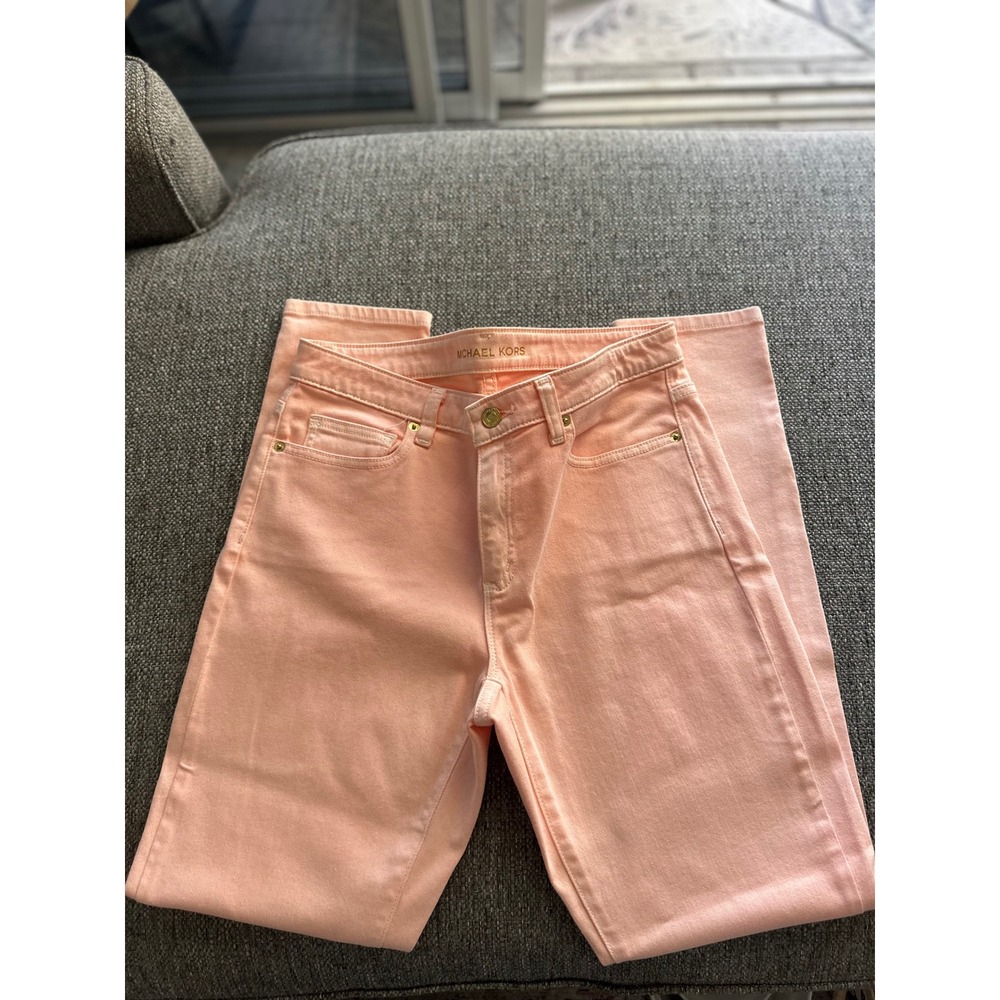 Michael Kors Womens Peach Pink Izzy Skinny Jeans High Rise Gold hdw Denim size 8